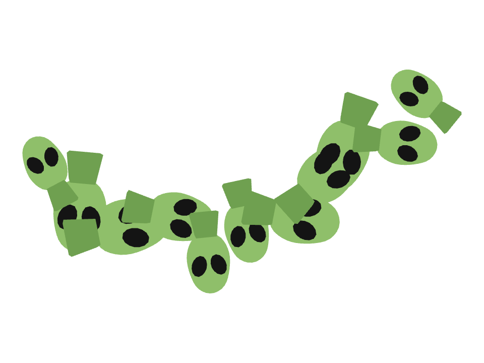Alien drawn along a curved stroke