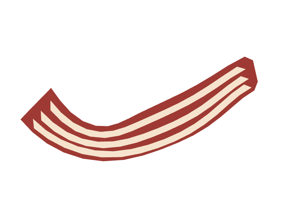 Bacon drawn along a curved stroke
