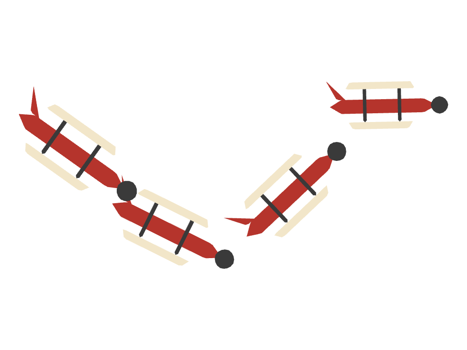 Biplane drawn along a curved stroke