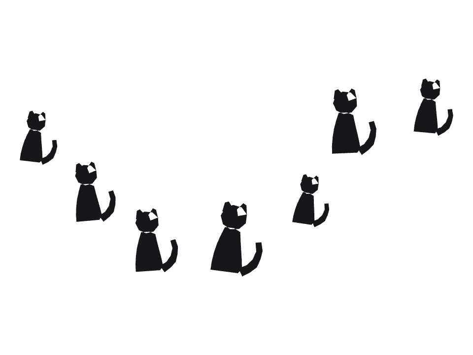 Black cats drawn along a curved stroke