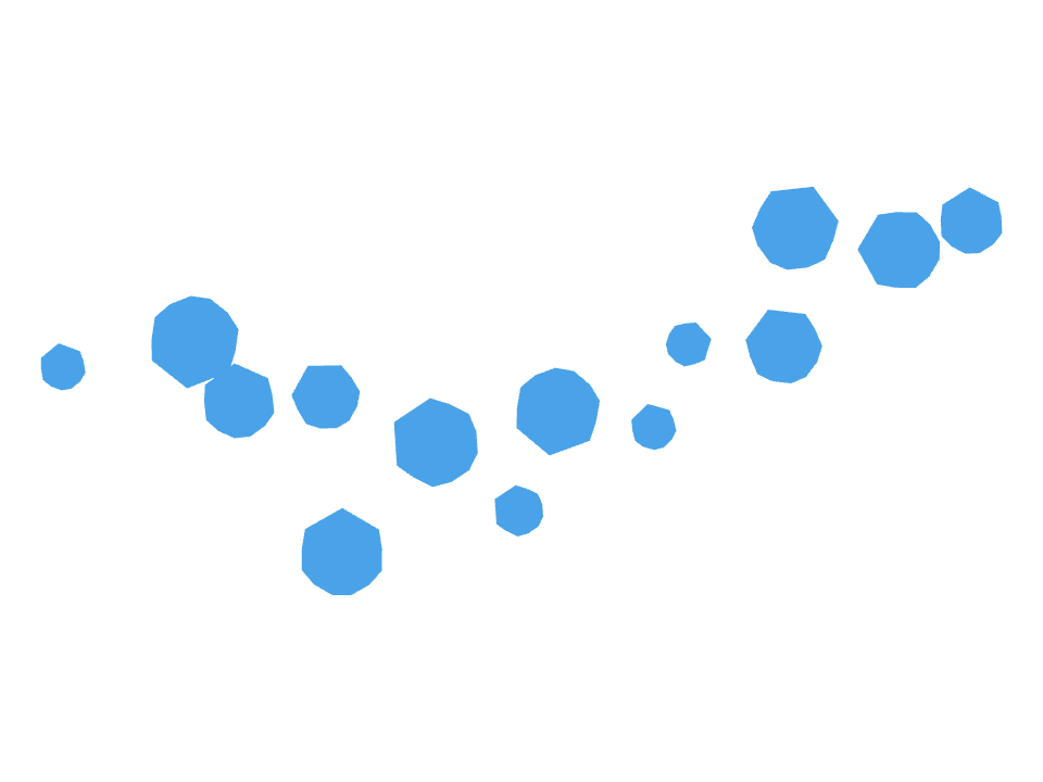 Blue hexagons drawn along a curved stroke