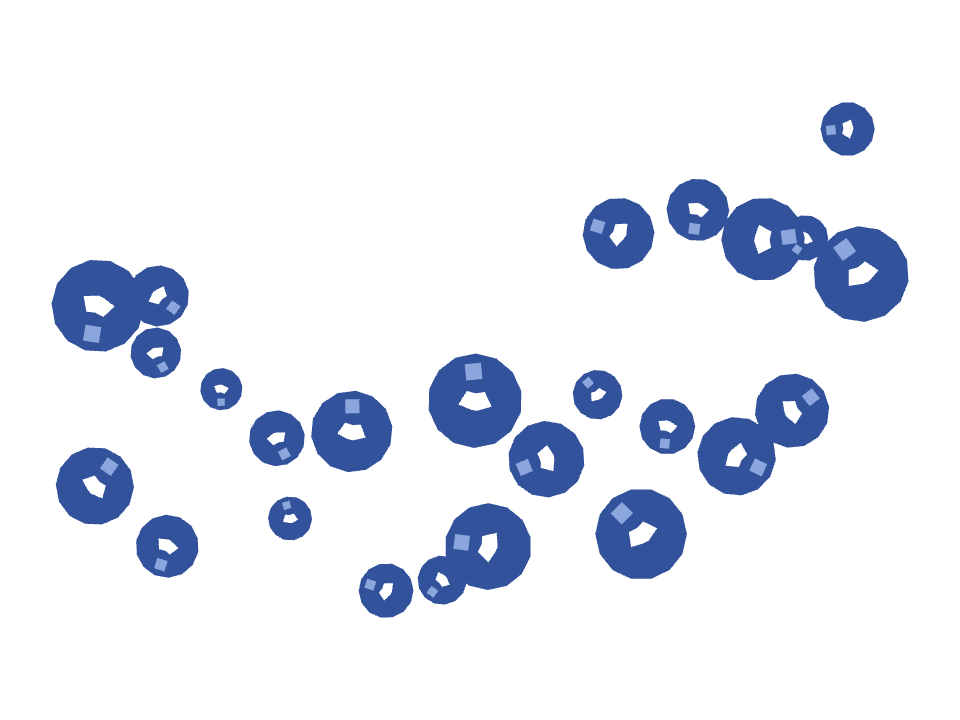 Blueberries drawn along a curved stroke