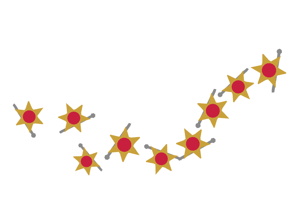 Brooch drawn along a curved stroke