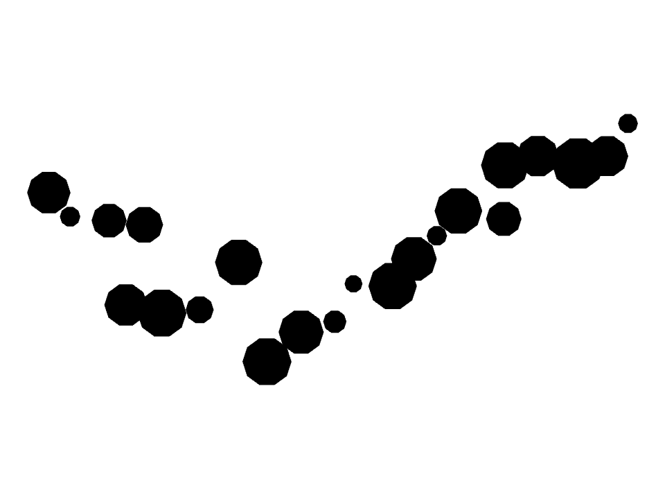 Bubbles drawn along a curved stroke