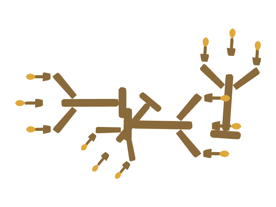 Candelabra drawn along a curved stroke