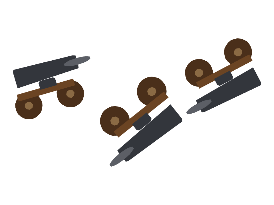 Cannon drawn along a curved stroke