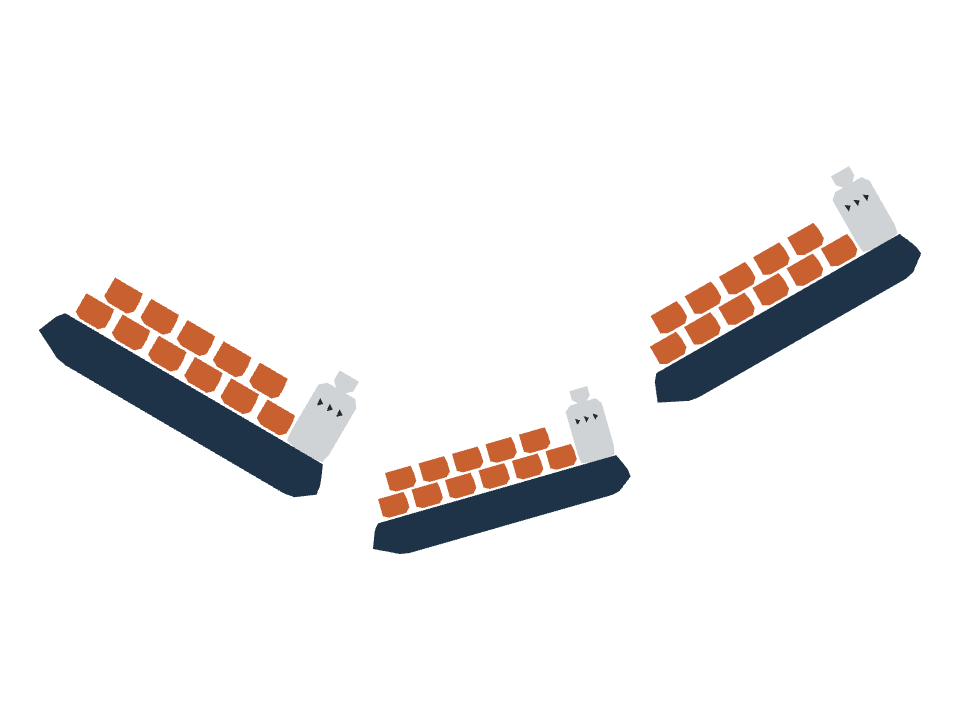Cargo Ship drawn along a curved stroke