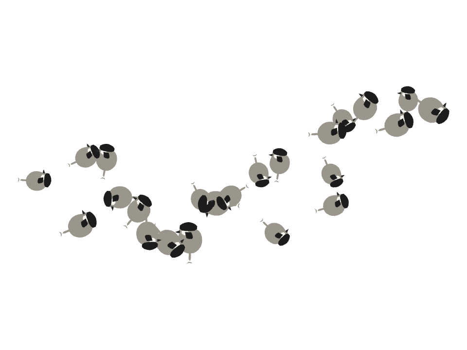 Chickadee drawn along a curved stroke