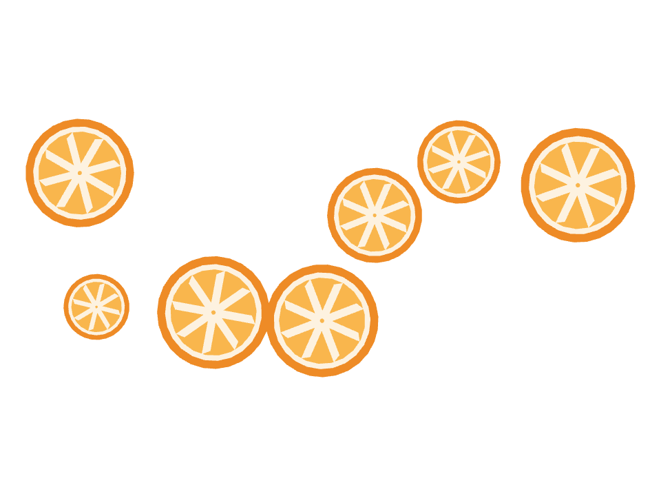 Citrus slices drawn along a curved stroke