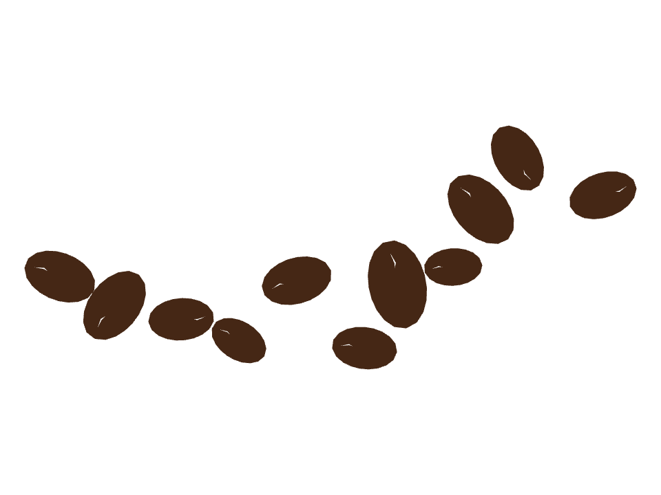 Coffee beans drawn along a curved stroke