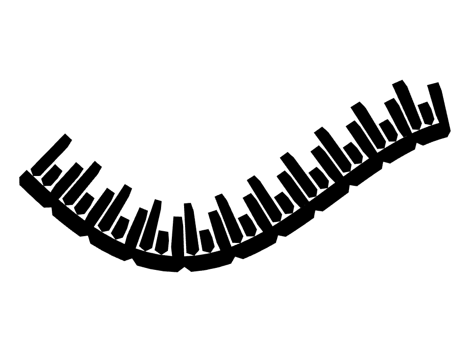 Comb drawn along a curved stroke