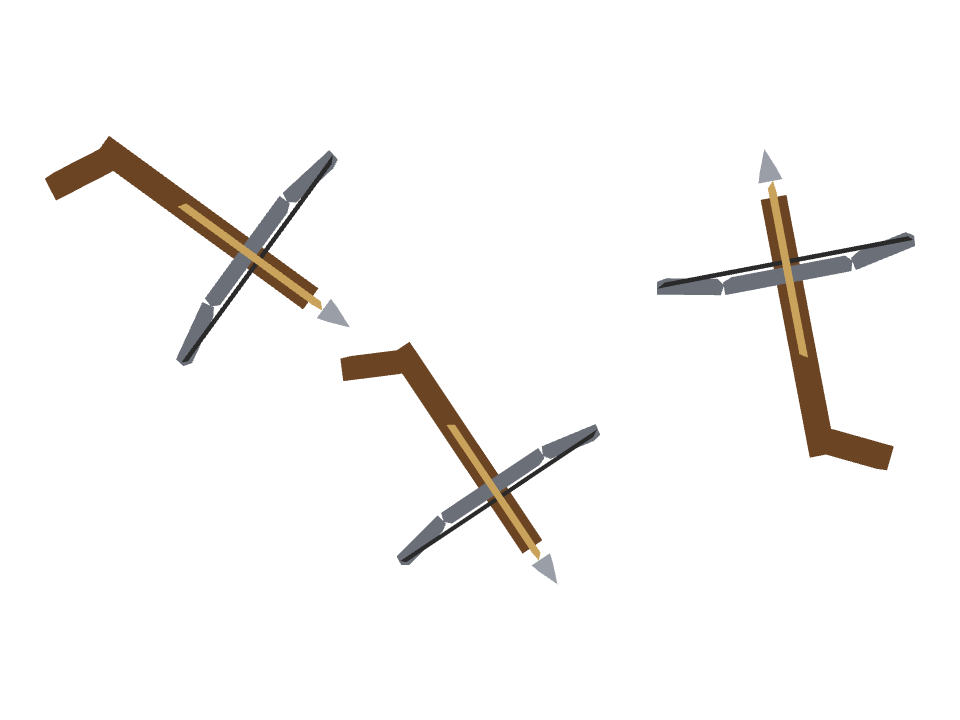 Crossbow drawn along a curved stroke