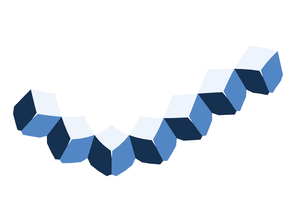 Cube row drawn along a curved stroke