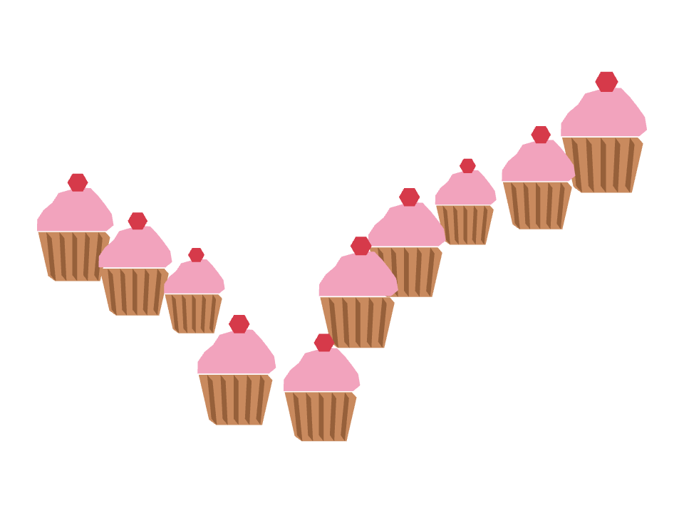 Cupcakes drawn along a curved stroke