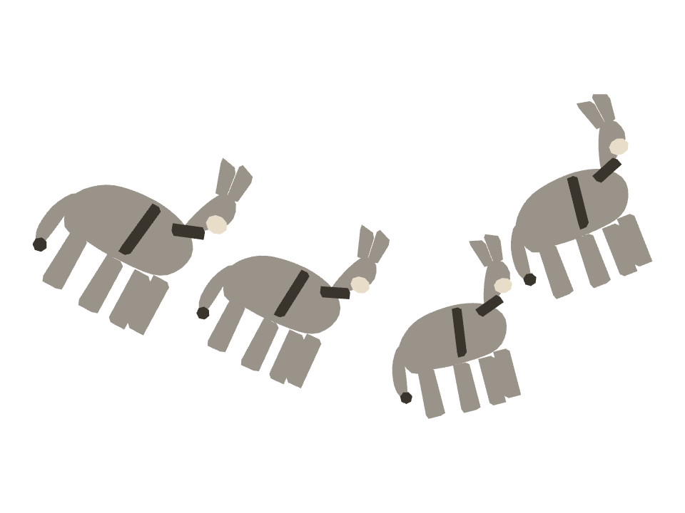 Donkey drawn along a curved stroke
