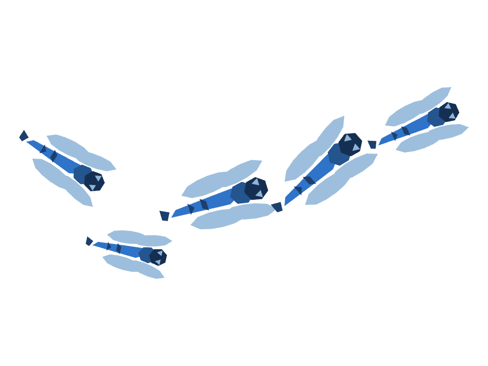 Dragonflies drawn along a curved stroke