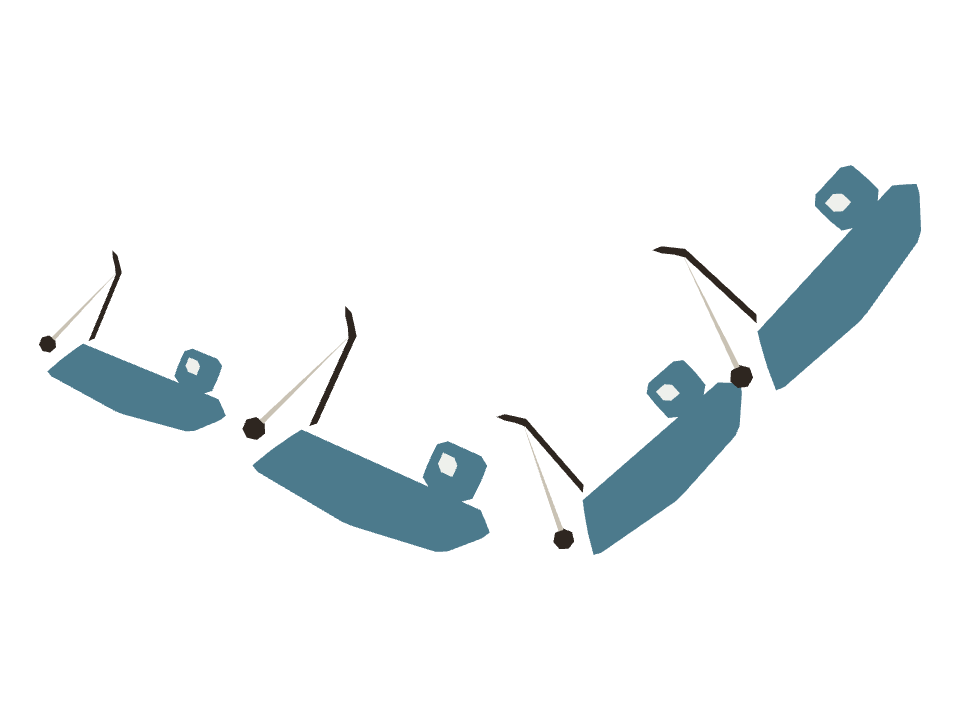 Fishing Boat drawn along a curved stroke