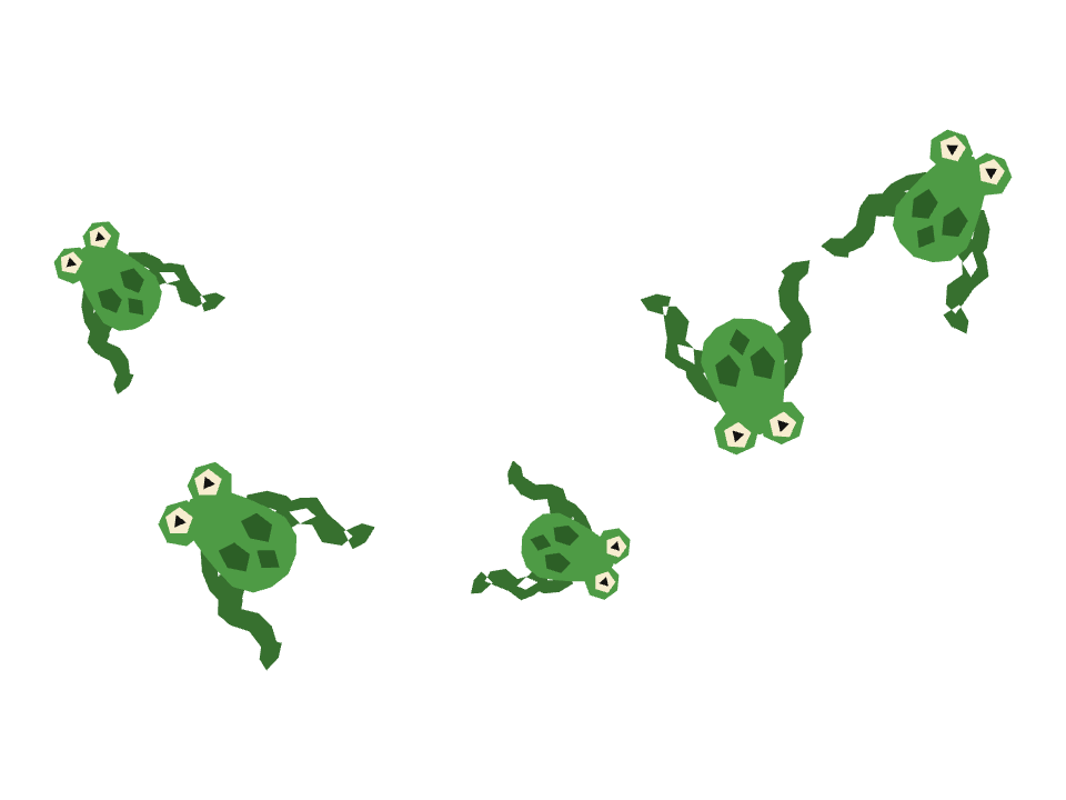 Frogs drawn along a curved stroke