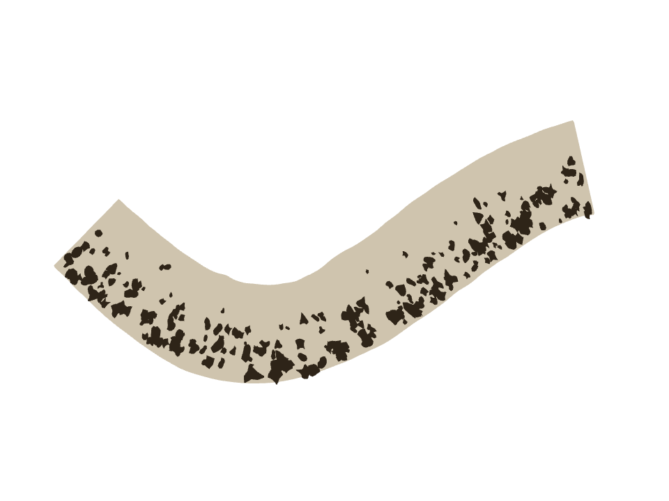Granulation drawn along a curved stroke