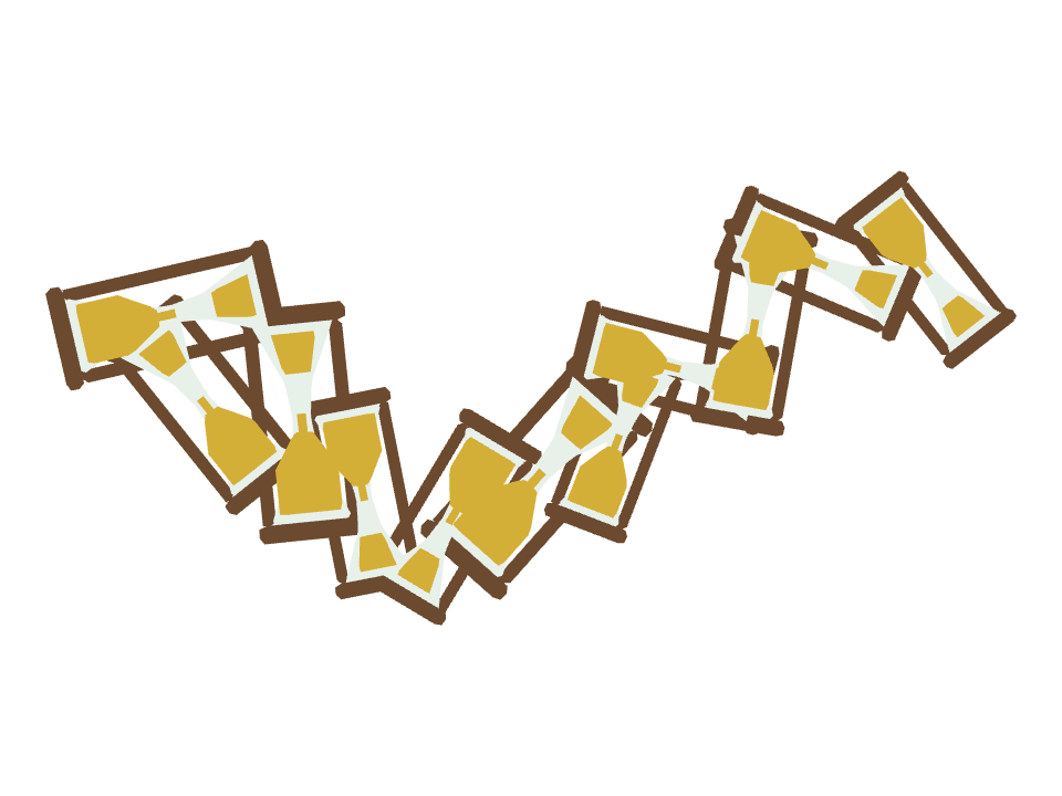 Hourglass drawn along a curved stroke