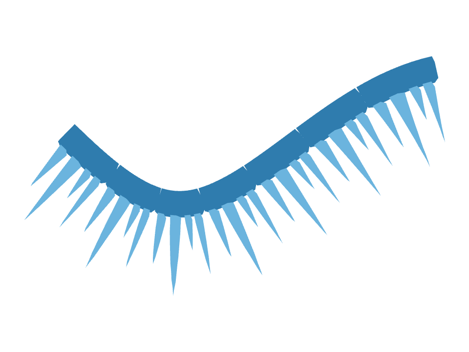 Icicles drawn along a curved stroke