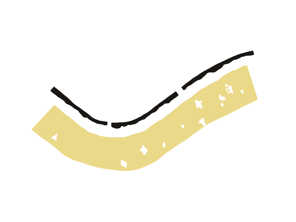 Line and wash drawn along a curved stroke