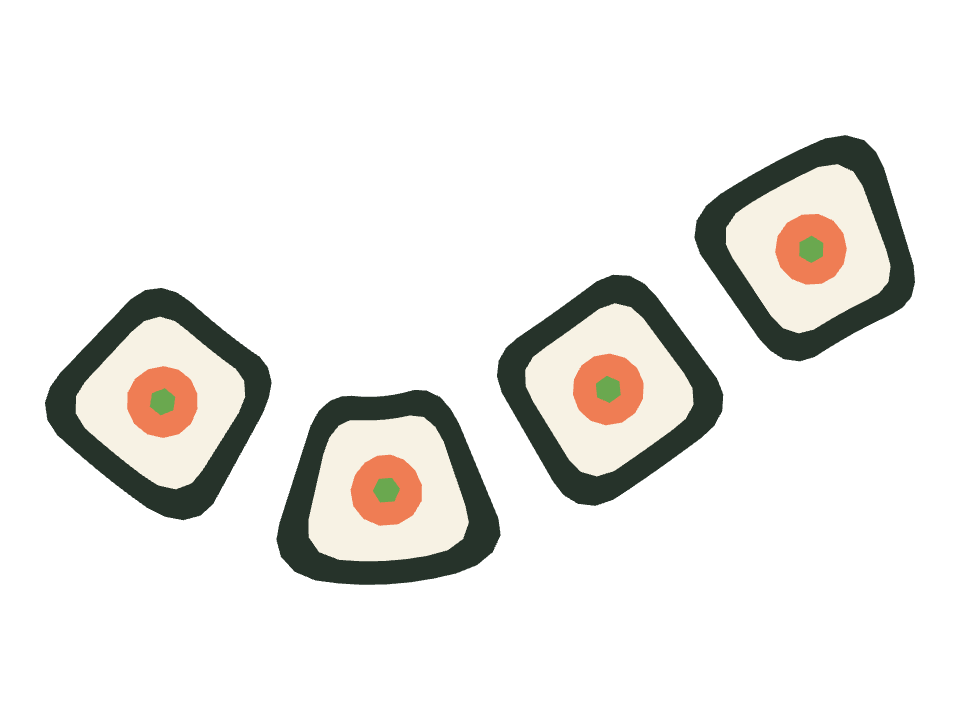 Maki row drawn along a curved stroke