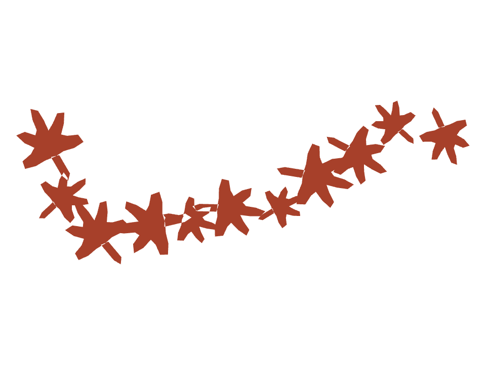 Maple leaves drawn along a curved stroke