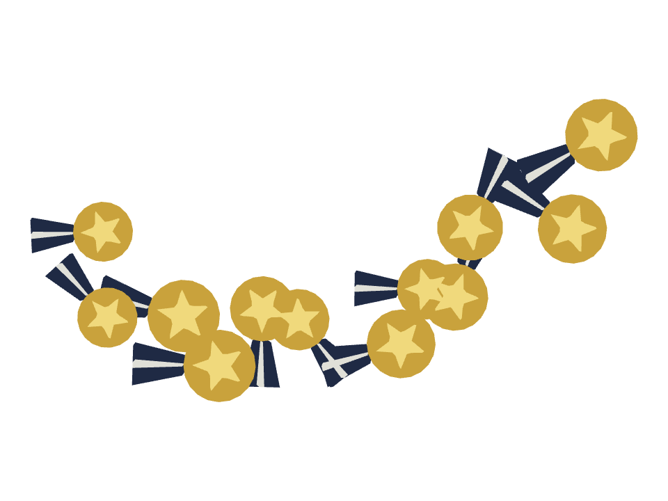 Medal drawn along a curved stroke