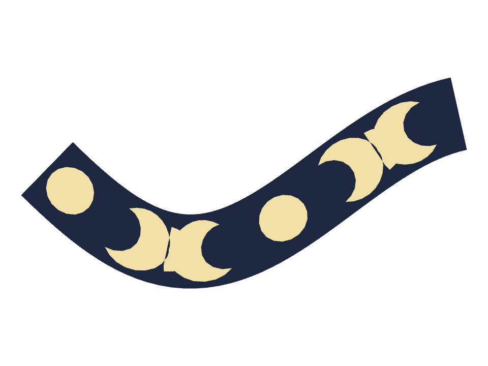 Moon phases drawn along a curved stroke