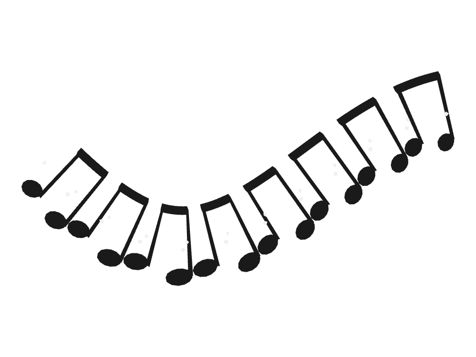 Music Note Cluster drawn along a curved stroke
