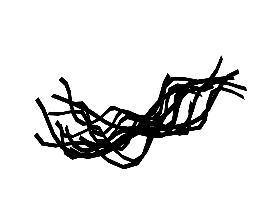 Noodles drawn along a curved stroke