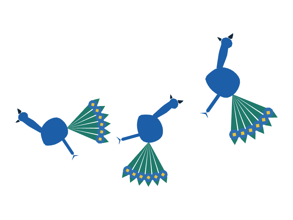 Peacock drawn along a curved stroke