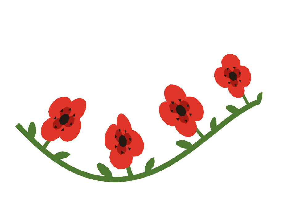 Poppy row drawn along a curved stroke