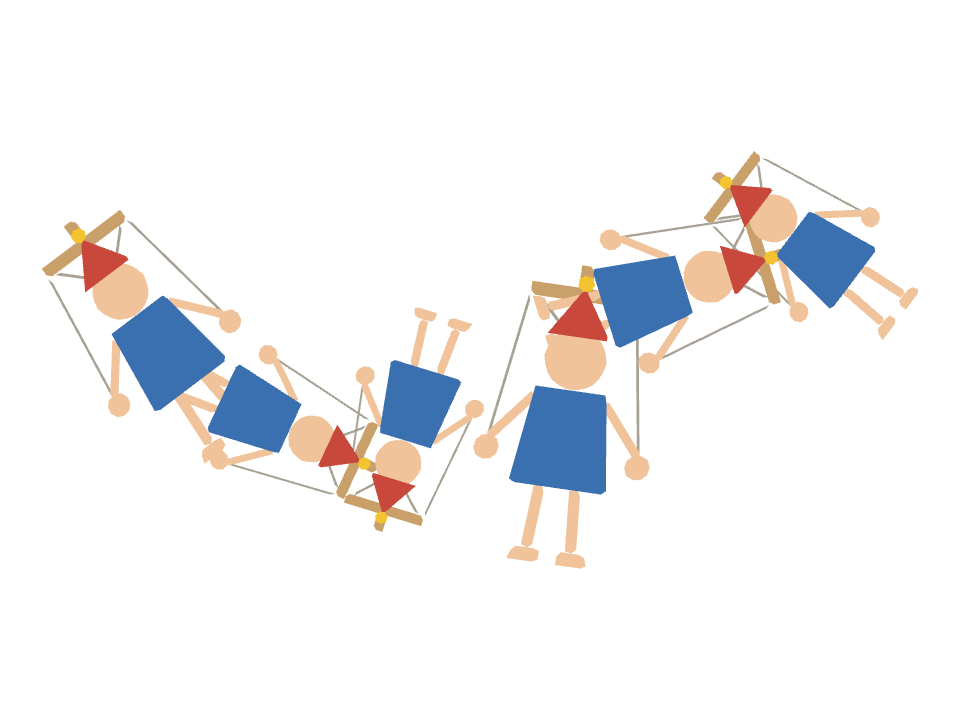 Puppet drawn along a curved stroke