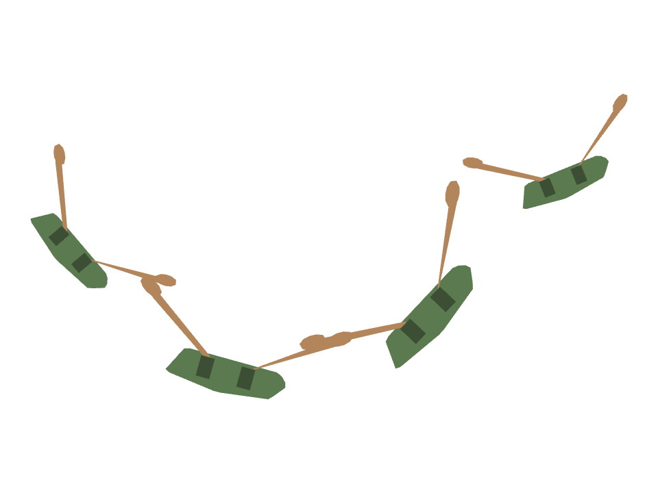 Rowboat drawn along a curved stroke