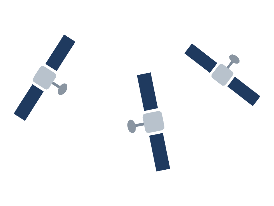 Satellite drawn along a curved stroke