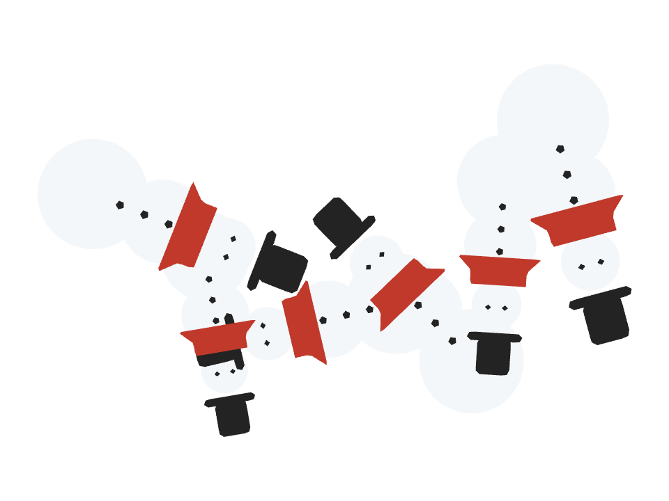 Snowman drawn along a curved stroke