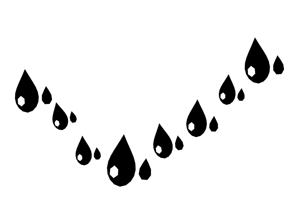 Sweat drops drawn along a curved stroke