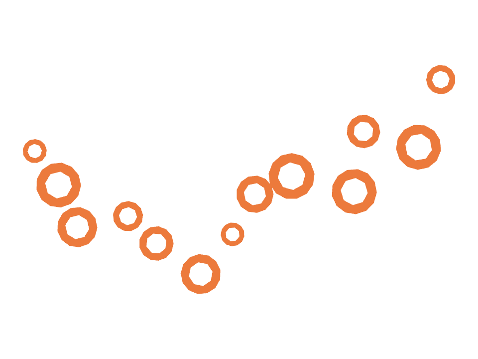 Tangerine rings drawn along a curved stroke