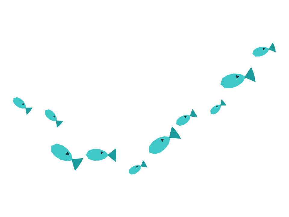 Teal fish drawn along a curved stroke