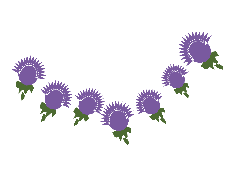 Thistle heads drawn along a curved stroke