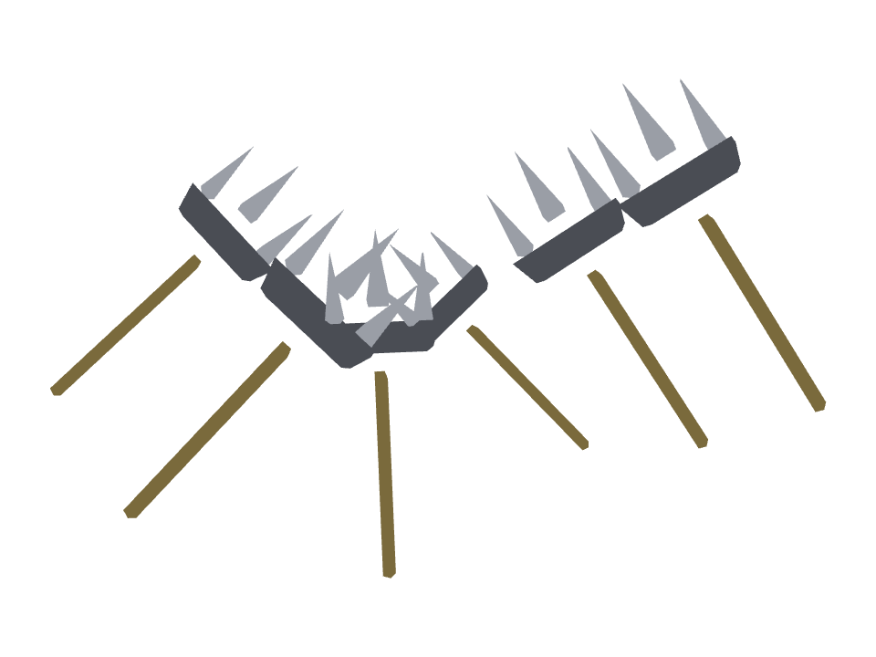 Trident drawn along a curved stroke