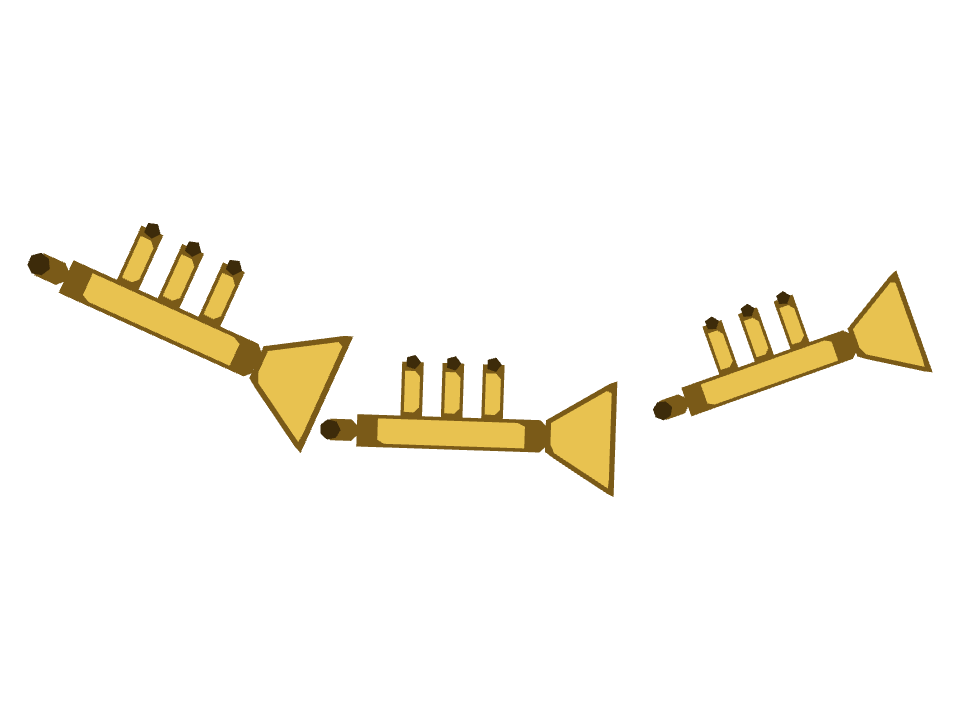 Trumpet drawn along a curved stroke