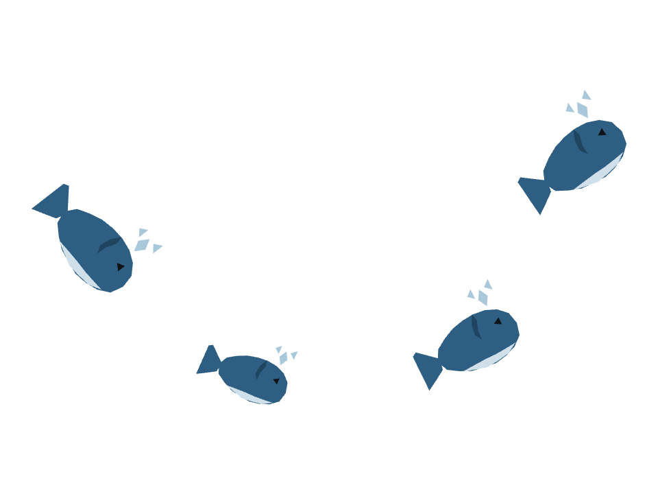 Whales drawn along a curved stroke