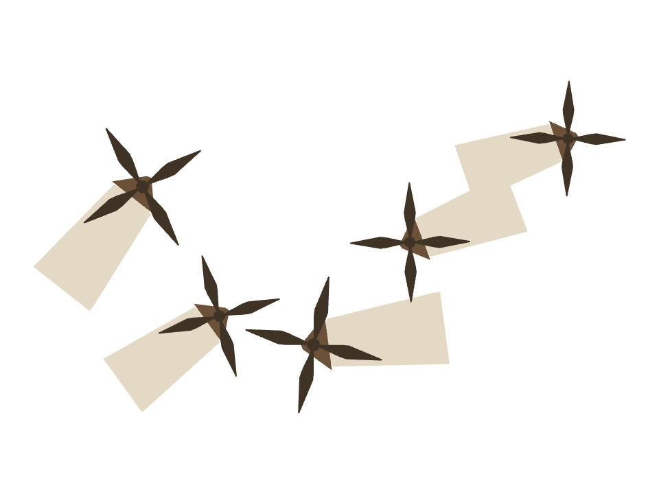 Windmill drawn along a curved stroke