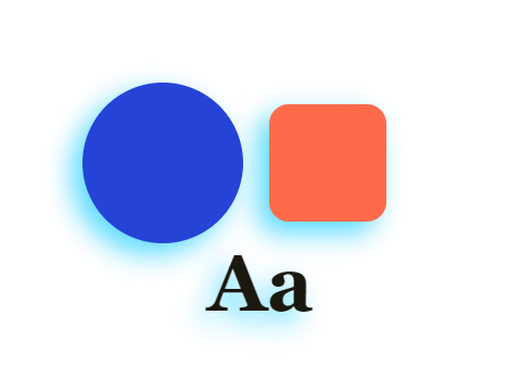 Cyan Shadow applied to a shape and a letterform
