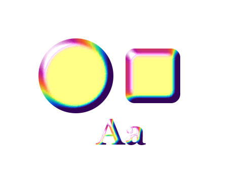 Iridescent applied to a shape and a letterform