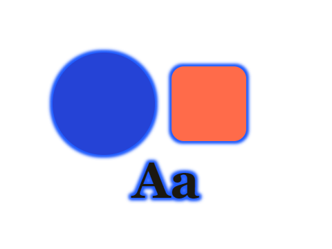 Neon Blue applied to a shape and a letterform
