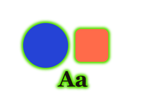 Poison Green applied to a shape and a letterform